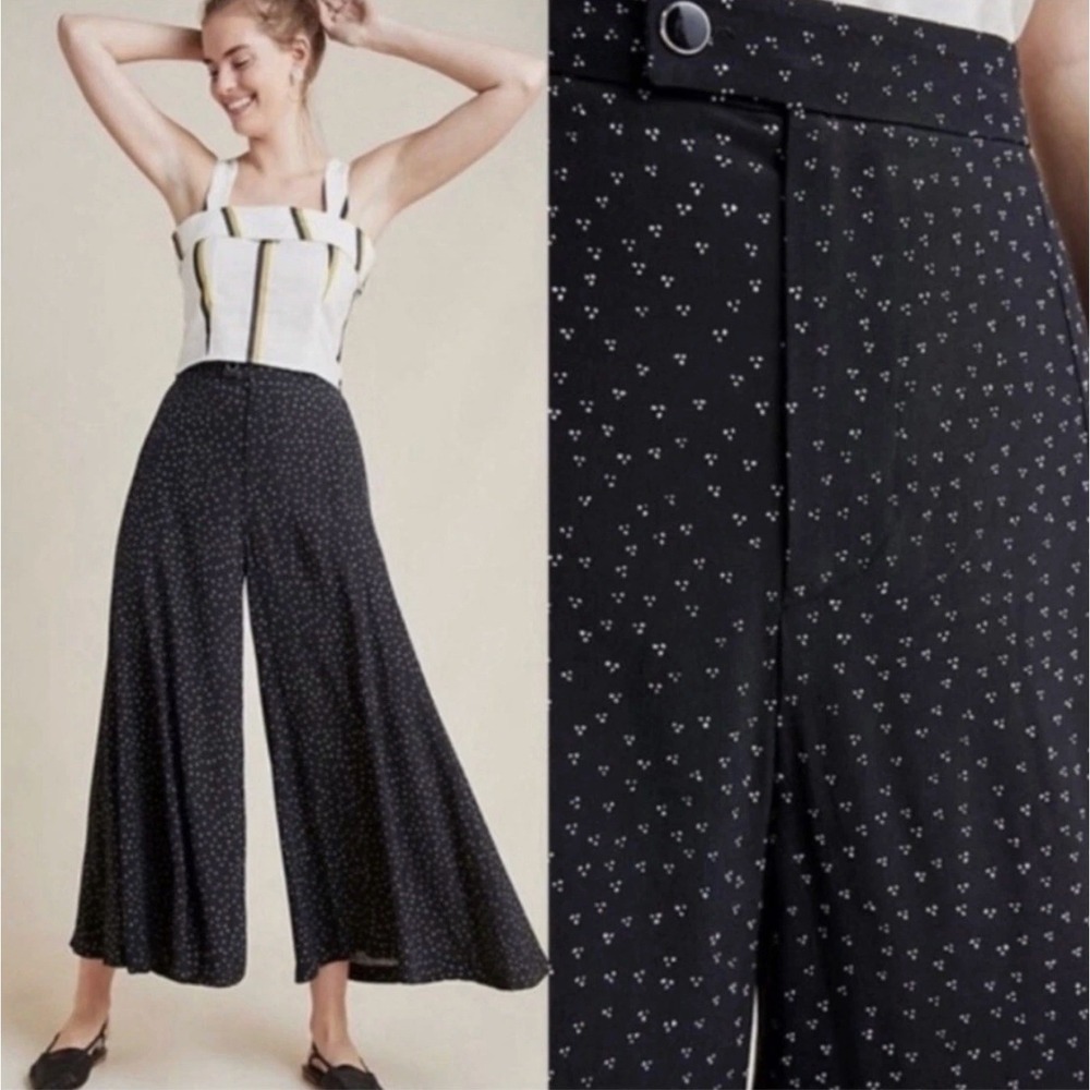 Anthropologie Skirted Wide Leg Palazzo Pants 2 Black Dot‎ Chic Boho EUC